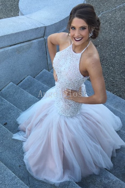 Hot Sell New Style Mermaid Quinceanera Dresses Halter Neck Sleeveless Beading Backless Floor Length Evening Party Prom Gowns Custom Made