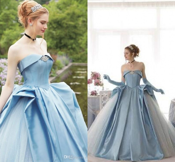 Princess Light Sky Blue Ball Gown Quinceanera Dresses Sweet Heart Beads Sweep Train Long Prom Party Gowns For Sweet 16 Girls Cheap