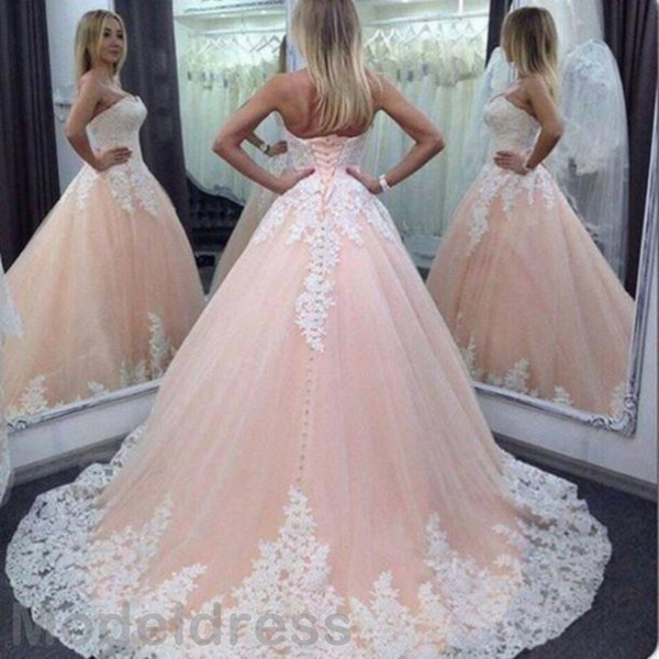 Pink Ball Gown Quinceanera Dresses Sweetheart Backless Appliques Long Sweet 16 for Girls Cheap Plus Size Party Prom Evening Gowns