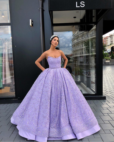 Strapless Lilac Quinceanera Dresses Beadings Floor Length Ball Gown Girls Formal Party Gown Evening Dress