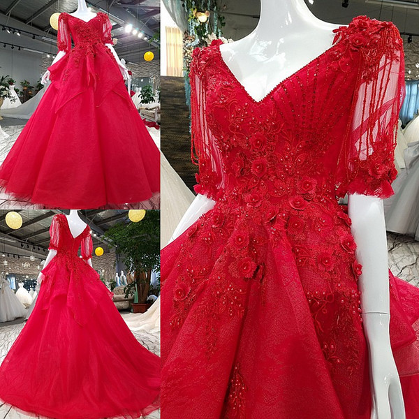 Red Sweet Lace-Up Quinceanera Dresses Vestido Fiesta Mujer Elegante Largo Luxury Beautiful Generous Lace Flowers Red Prom Dress Abiye