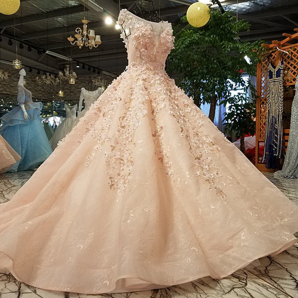 2022Sweet Quinceanera Dresses Pink Lace 3D Flowers Beading Sequin Pattern Illusion Lace Up Back Ball Gown Occasion Dresses For Girl