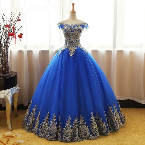 Aqua Blue Quinceanera Dresses Tulle With Gold Appliques Lace Sweet 16 Dresses Ball Gowns Vestidos De 15 Anos Debutante