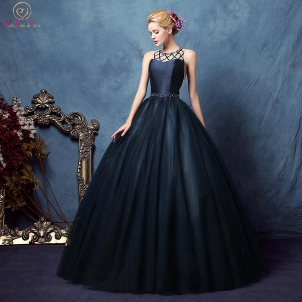 Key Hole Back Quinceanera Dress Black Ball Gown Tulle Sleeveless Jewel Neck Beading Elegant Floor Length Simple For Graduation