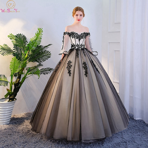 Quinceanera Dresses Off Shoulder 3/4 Sleeve Sweetheart Neck Ball Gown Floor Length Beading Appliques Backless Ceremony Gown