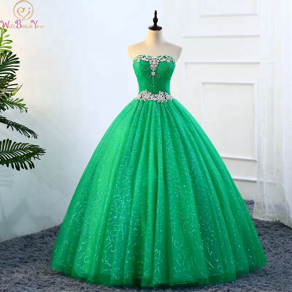 Green Quinceanera Dress Sleeveless Sweetheart Neck Floor Length Strapless Lace-up Sequined Crystal Belt Ball Gown For Graduation