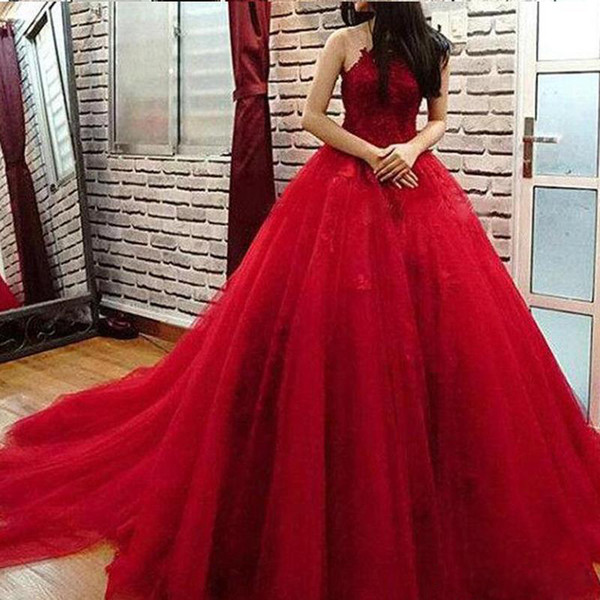 ZYLLGF Elegant Red Quinceanera Dress Lace Applique Sheer Back masquerade Ball Gown Sweet 16 Dresses For 15 Years Prom Formal Wear