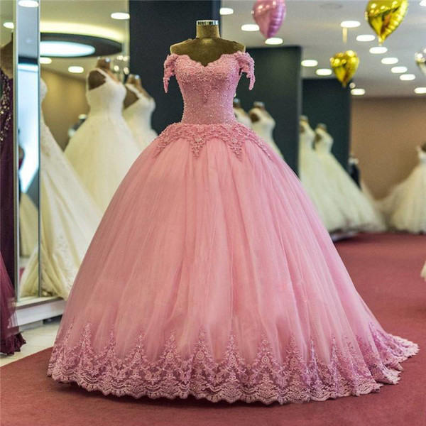 ZYLLGF Lace Appliques Quinceanera Dresses Off Shoulder Corset Beaded Ball Gown Prom Dress Arabic Dubai Princess Sweet 16 Party Gowns