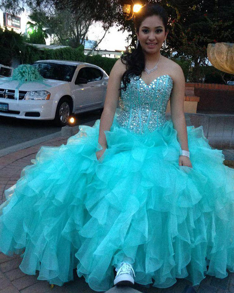 ZYLLGF Crystal Beaded Sweetheart Floor Length Quinceanera Dresses Ball Gowns Girls Sweet 16 Dress Ruffled Organza Prom Dress