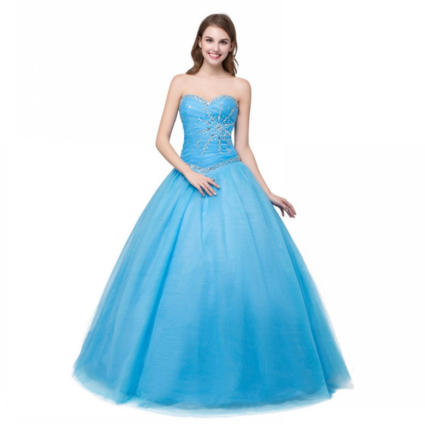 Fashionable Party Gowns Plus Size 2017 Ball Gown Sweetheart Coral Mint Blue Quinceanera Dress Cheap Sequined Beaded 2017 Tulle Dress Long