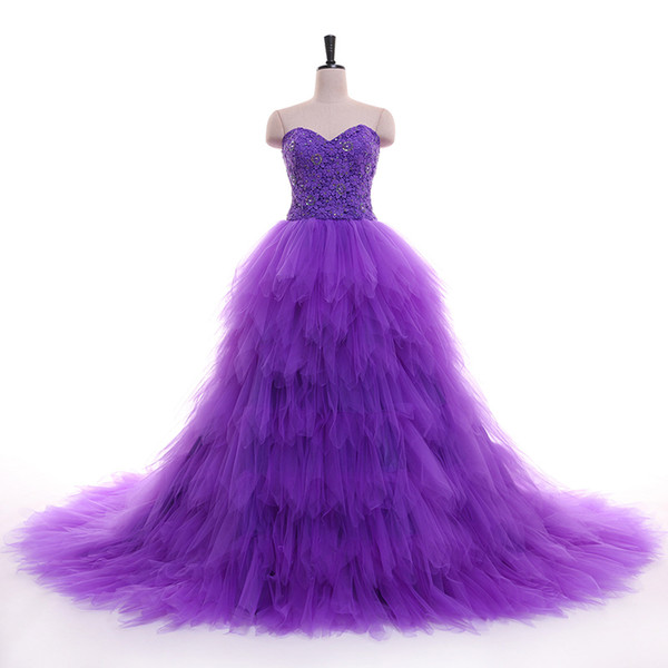 Stunning quinceanera dresses Ball Gown Prom Dresses Pleats TUlle with Lace Dark Green,Purple,Red,Fuchsia Prom Dress Sweep Train 