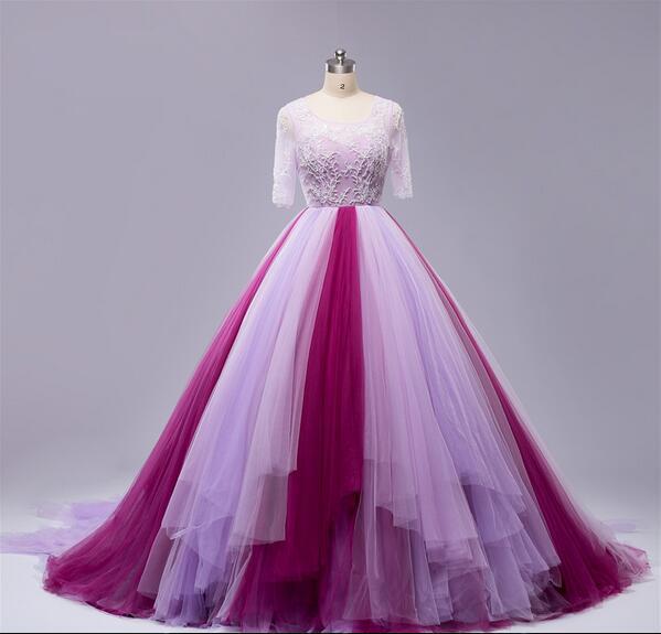 Attractive Design Quinceanera Dress Ball Gown Half Sleeve Open Back Lace Prom Gown Court Train New Arrival