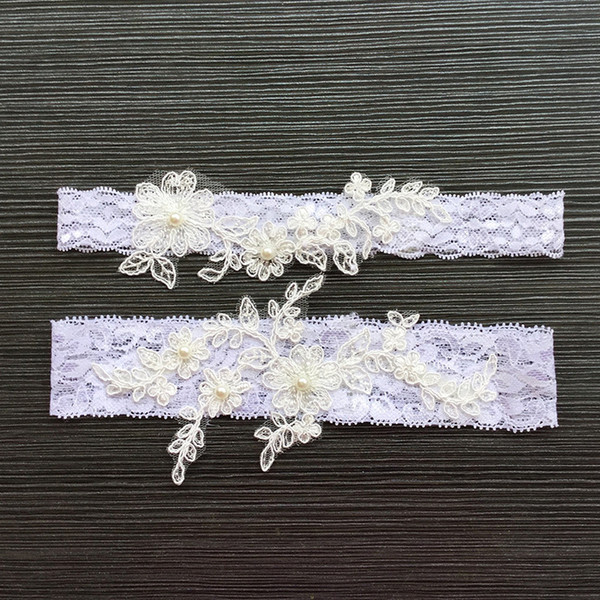 2 Piece set Lace Appliques Pearls Bridal Leg Garters Prom Garter Bridal Wedding Garter Belt Faux Pearls Free Size Lace Bridal Accessories