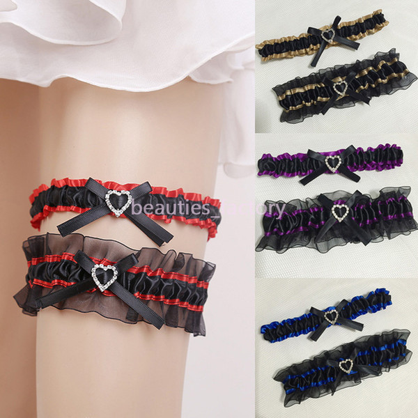 Wedding Bridel Wedding Garter Set with Little Bow Bridal Prom Lace Gift Chic (2 Garters) Elastic Stretch 16-23 inch 4 styles G5416
