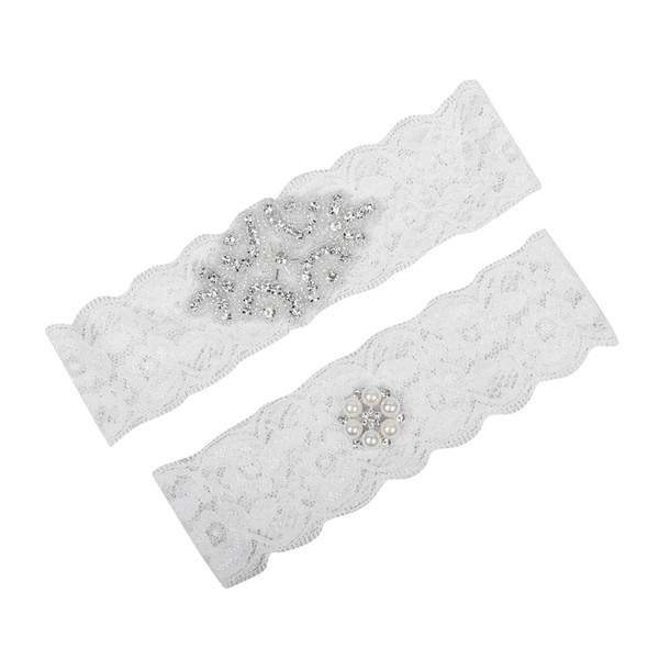 Sweet Bridal Leg Garters Prom Garter White Lace Bridal Wedding Garter Belt 2 Pieces set Lace Rhinestones Crystals Pearls In Stock