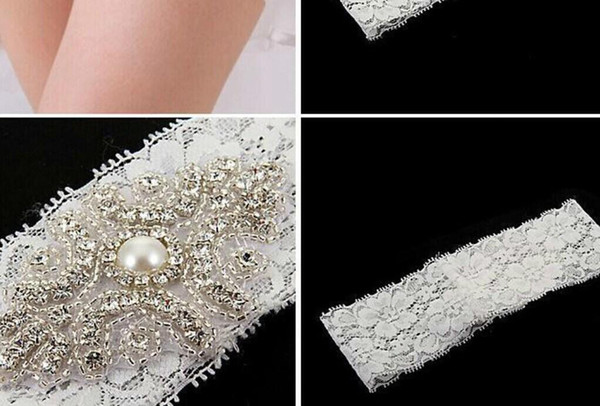 in stock Free Shipping Lace Bridal Garters White Ivory Cheap Sexy with Crystal Beads Wedding Leg Garters Bridal Accessories