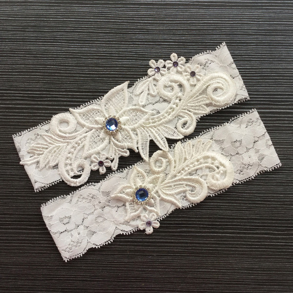 Lace Bridal Garter Belt Set with Blue Rhinestone Beaded Wedding Keepsake Garter Ivory/Blue/Burgundy/Navy Wedding Garter for Bride