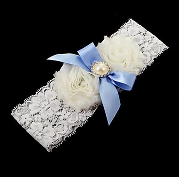 Free Shipping Blue White Lace Wedding Garter Sets Cheap Bridal Garter Chic Flowers Garter Belt Plus Size Wedding Accessories CPA587