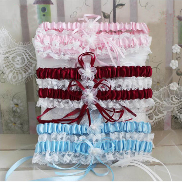 Sexy Lace Bowknot Bridal Garter Set Wedding Accessoreis Leg Garters Belt 4 colors 5sets / lot free ship