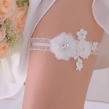 White Sexy Bridal Garters Flower Lace Rhinestones Sheer Elastic 5.5*16.5~32cm Wedding Accessories Garters for Bride