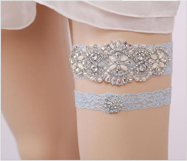 Sparky Crystal Gray Lace Bridal Garters Wedding Garters Handmade Lace Wedding Leg Garters Cheap In Stock