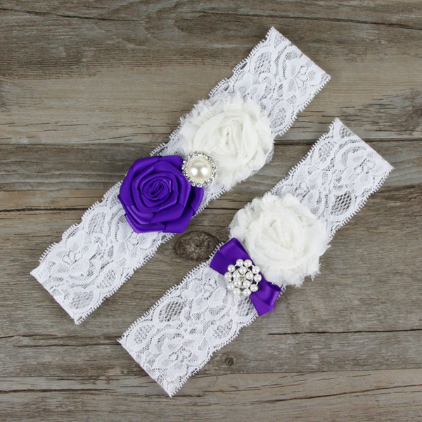 Two Pieces / Set High Quality Bridal Garter Belts With Lace Chiffon & Satin Flower Beads Real Photos Wedding Garters #BW-G002