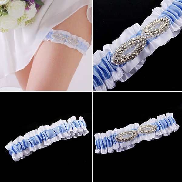 Hot Sale Feminine Bridal Garter White Matching Bule Stain Elastic Women's Garter For Wedding Nice Handmade Rhinestone TYC005-8 