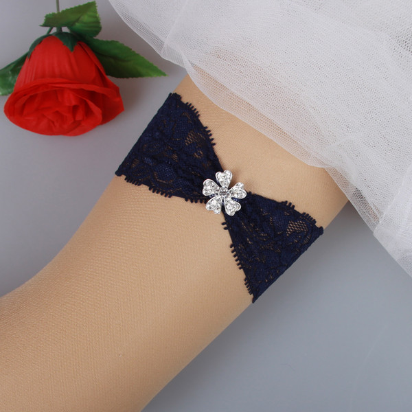 Bridal Garters Prom Garter Bridal Wedding Garter 1 Piece set Lace Rhinestones In Stock Cheap Navy Blue