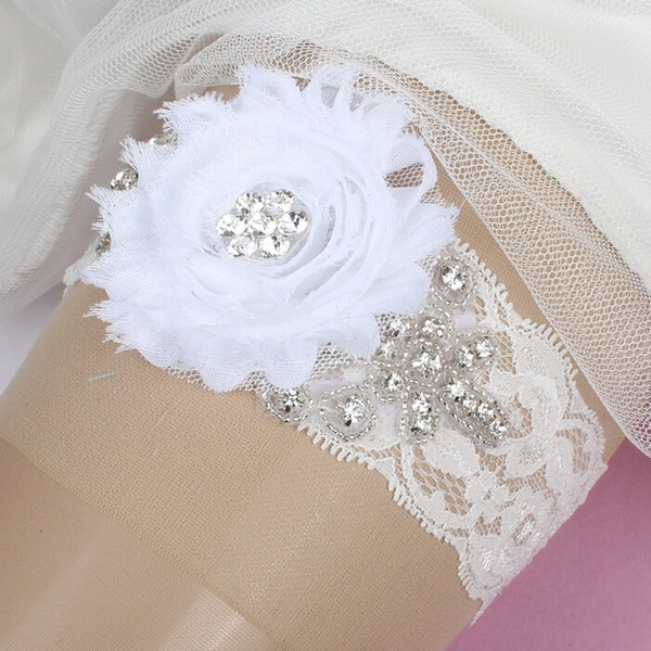 New Arrival Vintage White Flower Bridal Garters Sexy Crystal Beaded Bridal Wedding Lace Leg Garters Ready to Ship Sexy Bridal Accessories