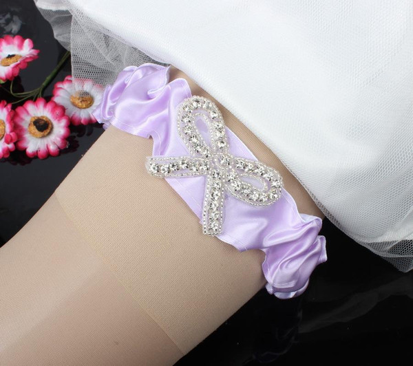 Light Purple Satin Bridal Garters Crystal Bows Pearl Rhinestones Crystal Bowknot Wedding Garter Sexy Bridal Accessories Leg Garter 2015