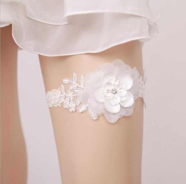 Wedding Bridal Leg Garter Rhinestone Flower Embroidery White Sexy Garters for Women/Female/Bride Beading Thigh ring