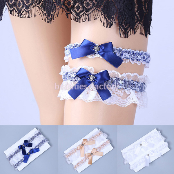 Bridal Wedding Lace Garter Set with Little Bow Bridal Prom Lace Gift Chic (2 Garters) Elastic Stretch 16-23 inch 3 Colors