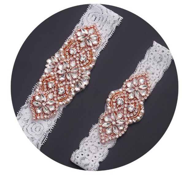 MissRDress bridal garter white lace women garter with rose gold crystal rhinestones garter for wedding party events accessories YS852913