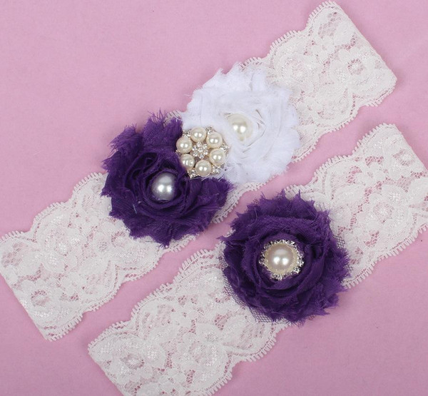 Purple Chiffon Flower Bridal Garter Crystal Rhinestones Wedding Garters Fashion Bridal Accessories Handmade Plus Size xxl Garter Belt 2015