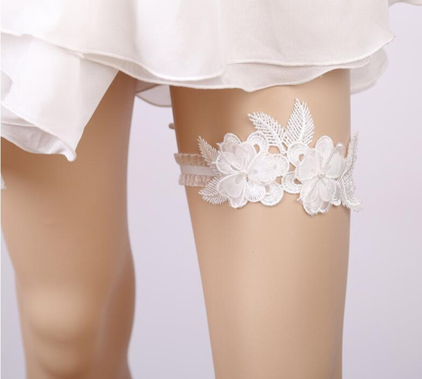 Fashion flower leaf style Bridal Leg belt Elastic lace wedding leg garters for women 1pcs white color