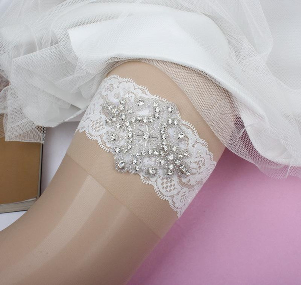 Elegant Lace Bridal Garters Crystal Rhinestone Flowers Sexy Bridal Accessories Leg Garter Belt Bride to Be Fantasias Sexy Erotic Feminina