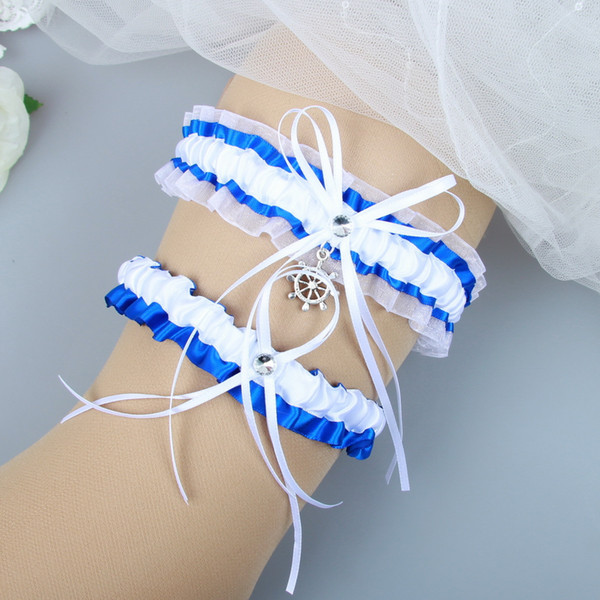 Royal Blue Prom Garter 2017 Bridal Wedding Garter Set with Rhinestones Bridal Leg Garters Prom Wedding Garters for Bride Free Shipping