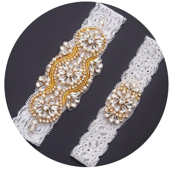 MissRDress bridal leg garter belt handmade lace wedding dress accessories gold crystal rhinestones leg garter for wedding women YS842886