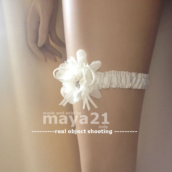 Wedding Garter Bridal Garters Flower Garter Belt Ivory Bronzing Tulle Chiffon With Pearl Customer Made For Bridal Or Wedding Glasses