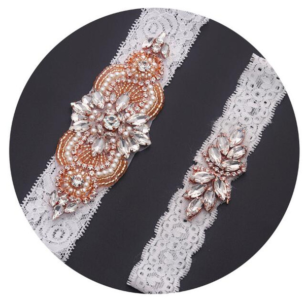 MissRDress satin rose gold crystal rhinestones bridal garter sexy lace bridal assessories garter high quality wedding bridal garter YS844897