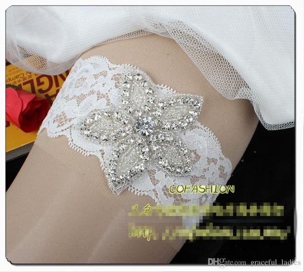 White Elastic Lace Bridal Garter Rhinestones Crystal Flower Style XXXL Large Size Wedding Garter Sexy Leg Garters For Brides 2015