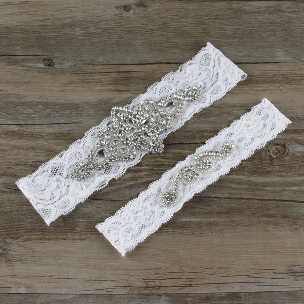 Two Pieces High Quality Bridal Garter Belts With Lace Beads Rhinestones Elastic Lace Wedding Garters #BW-G011