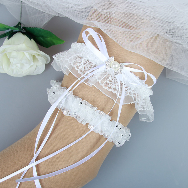 White Wedding Garter Bridal Garter Set with Rhinestones Prom Garter 2017 Bridal Leg Garters Prom Wedding Garters for Bride Free Shipping