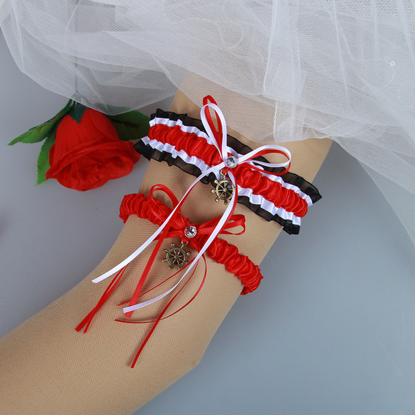 Black Red White Satin Bridal Wedding Garter Set with Rhinestones Bridal Leg Garters Prom Wedding Garters for Bride Free Shipping