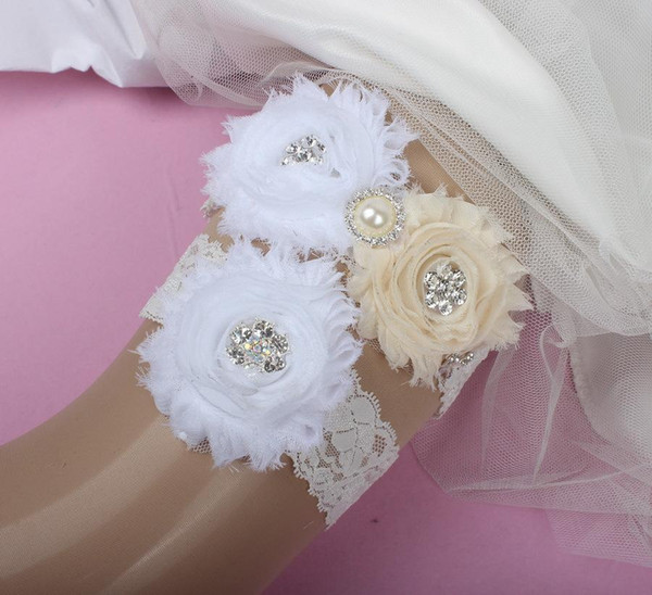 Elegant White Chiffon Flowers Lace Bridal Garters Leg Garter Belt Sexy Garter Pastel Goth Cinta Liga Sexy Porte Jarretelles Sexy