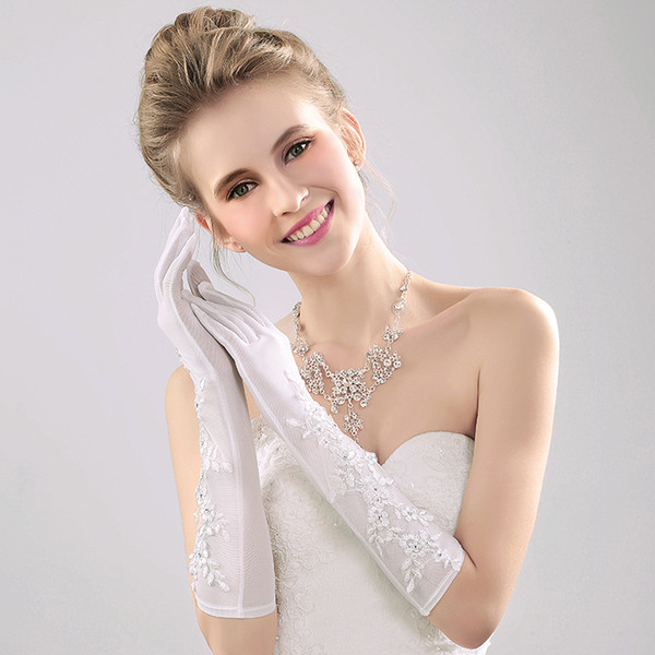 2017 Ivory Bridal Gloves Long Wedding Accessories Soft tulle with Floral Applique Fancy Wedding Accessories High Quality Cheap