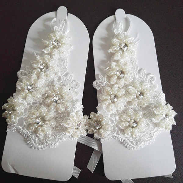 2017 Sparkling Ivory Bridal Gloves Beads Crystal Pearls Wedding Bridal Gloves Wedding Accessories 2017 Latest Style