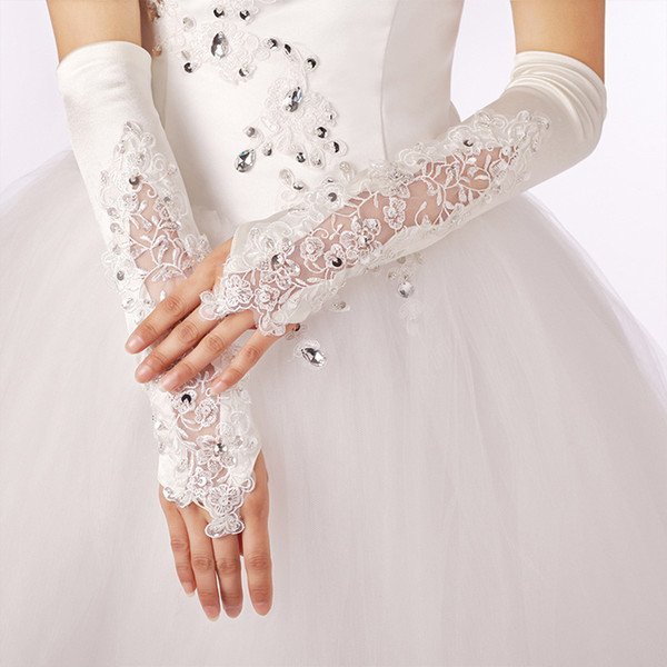 Elegant Ivory Long Bridal Gloves Sheer Applique with Beads Sequins Long Wedding Glvoes Accessories Cheap