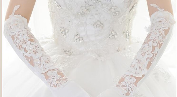 Fast Delivery Long Bridal Gloves Sheer with Lace Applique Long Wedding Gloves Accessories 2017 New Arrival Free Shipping Cheap
