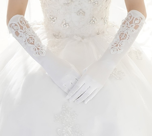 ivory Bridal Gloves Long Wedding Accessories Sheer with Applique Wedding Glvoes 2017 New Arrival Cheap Free Shipping